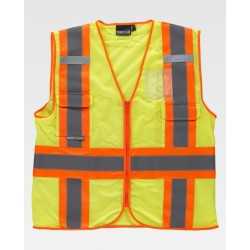 Gilet in rete rifrangente fluo con scollo a V e chiusura con zip