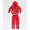 High-visibility waterproof suit with reflective stripes